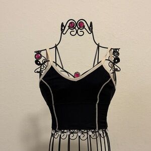 Black Crop Tank with Cream Trim